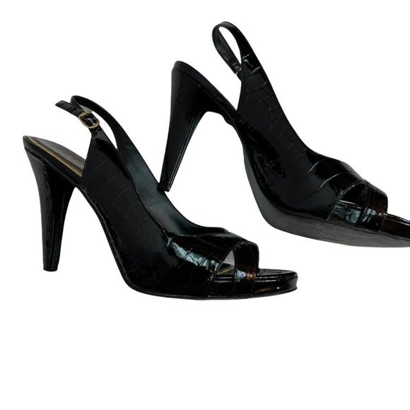 Ralph Lauren Black Patent Open Toe Pumps Size 7.5 - Picture 5 of 5